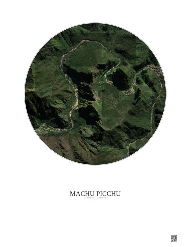 Affiche Machu Picchu – Poster vue satellite 2.5km Couleur | Gravura – Fond clair