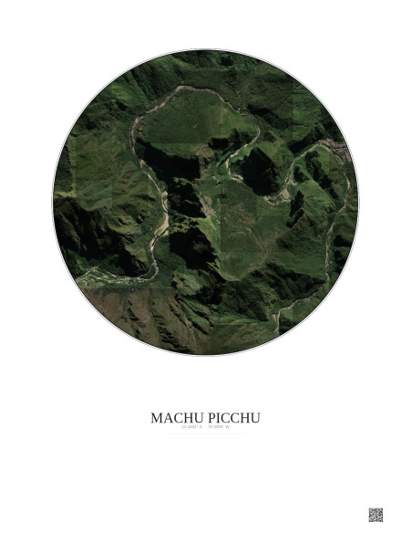 Affiche Machu Picchu – Poster vue satellite 2.5km Couleur | Gravura – Fond clair