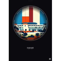 Affiche Harare – Poster illustration vintage – National Sports Stadium | Gravura – Fond foncé