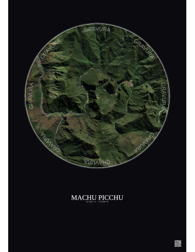 Machu Picchu Satellite View Poster 5km Color | Gravura – Dark background
