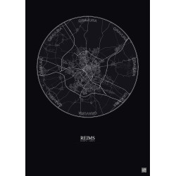 Affiche Reims – Poster carte de ville 10km | Gravura – Fond foncé