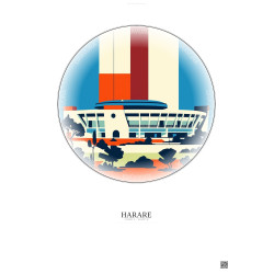 Affiche Harare – Poster illustration vintage – National Sports Stadium | Gravura – Fond clair