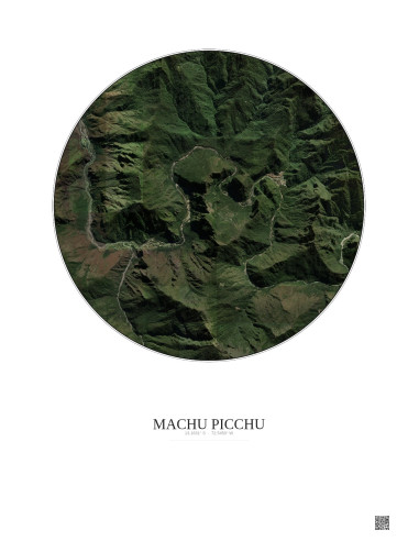 Affiche Machu Picchu – Poster vue satellite 5km Couleur | Gravura – Fond clair