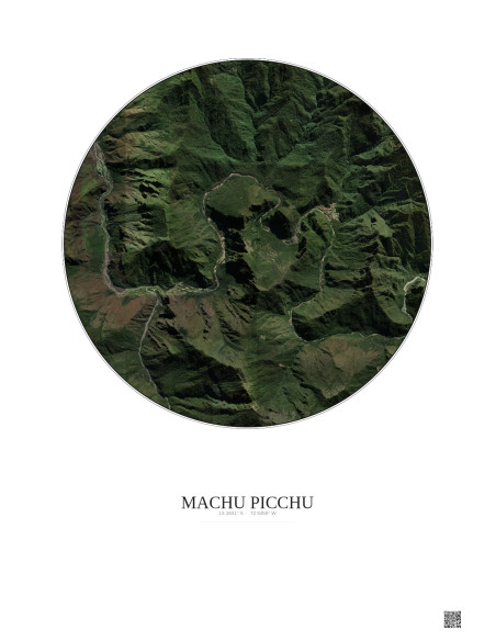 Affiche Machu Picchu – Poster vue satellite 5km Couleur | Gravura – Fond clair