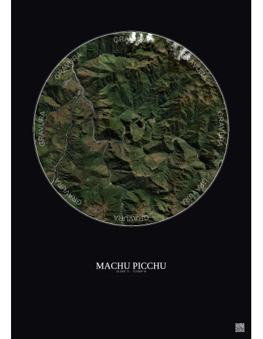 Affiche Machu Picchu – Poster vue satellite 10km Couleur | Gravura – Fond foncé