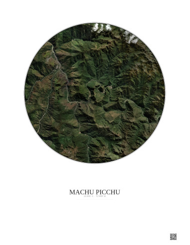 Affiche Machu Picchu – Poster vue satellite 10km Couleur | Gravura – Fond clair