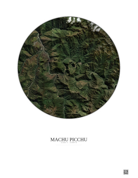 Affiche Machu Picchu – Poster vue satellite 10km Couleur | Gravura – Fond clair