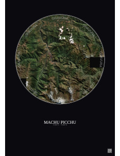 Affiche Machu Picchu – Poster vue satellite 20km Couleur | Gravura – Fond foncé
