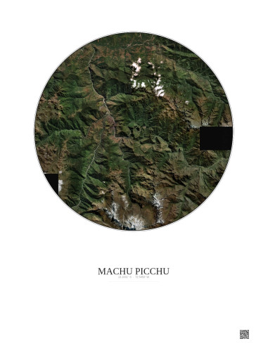 Affiche Machu Picchu – Poster vue satellite 20km Couleur | Gravura – Fond clair