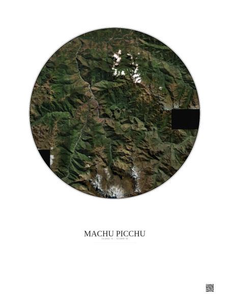 Affiche Machu Picchu – Poster vue satellite 20km Couleur | Gravura – Fond clair