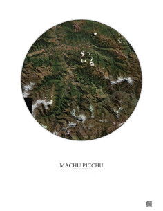 Affiche Machu Picchu – Poster vue satellite 30km Couleur | Gravura – Fond clair
