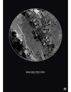 Affiche Machu Picchu – Poster vue satellite 0.1km N&B | Gravura – Fond foncé
