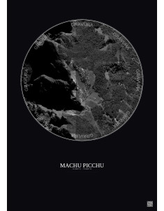 Affiche Machu Picchu – Poster vue satellite 0.5km N&B | Gravura – Fond foncé