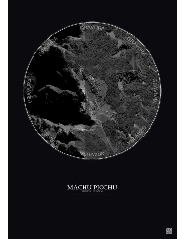Machu Picchu Satellite View Poster 0.5km B&W | Gravura – Dark background