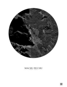 Affiche Machu Picchu – Poster vue satellite 0.5km N&B | Gravura – Fond clair