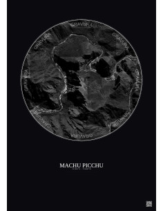 Affiche Machu Picchu – Poster vue satellite 2.5km N&B | Gravura – Fond foncé