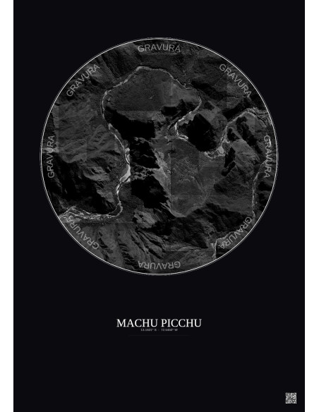Machu Picchu Satellite View Poster 2.5km B&W | Gravura – Dark background