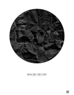 Affiche Machu Picchu – Poster vue satellite 5km N&B | Gravura – Fond clair