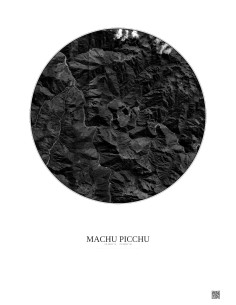 Machu Picchu Satellite View Poster 10km B&W | Gravura – Light background