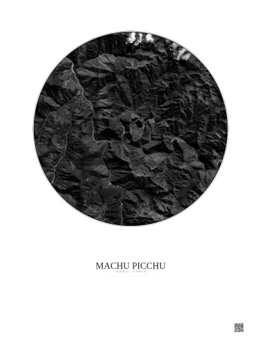 Machu Picchu Satellite View Poster 10km B&W | Gravura – Light background