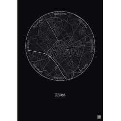 Affiche Reims – Poster carte de ville 2.5km | Gravura – Fond foncé