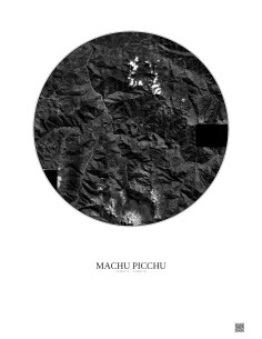 Machu Picchu Satellite View Poster 20km B&W | Gravura – Light background