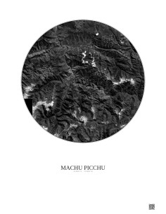 Affiche Machu Picchu – Poster vue satellite 30km N&B | Gravura – Fond clair