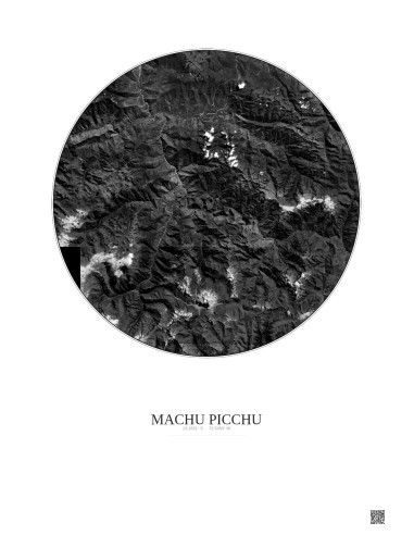 Machu Picchu Satellite View Poster 30km B&W | Gravura – Light background