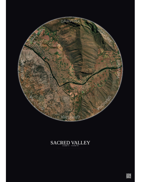 Affiche Sacred Valley – Poster vue satellite 2.5km Couleur | Gravura – Fond foncé