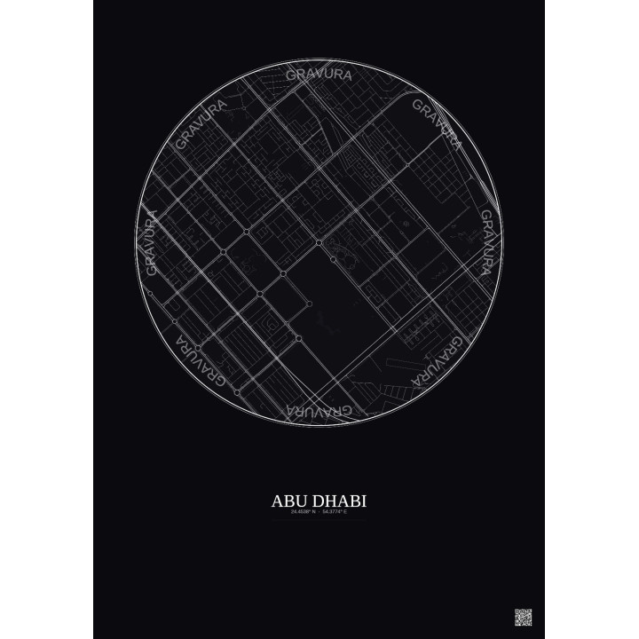 Affiche Abu Dhabi – Poster carte de ville 2.5km | Gravura – Fond foncé
