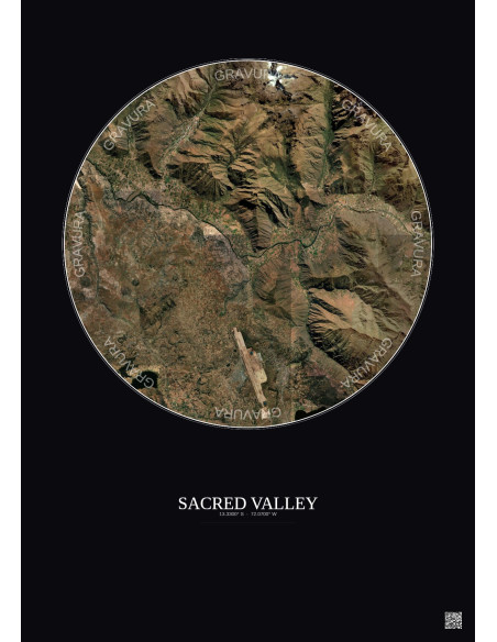 Sacred Valley Satellite View Poster 10km Color | Gravura – Dark background