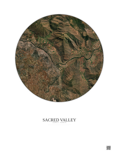Affiche Sacred Valley – Poster vue satellite 5km Couleur | Gravura – Fond clair