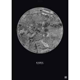 Kabul Satellite View Poster 6km B&W | Gravura – Dark background