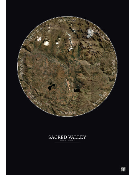 Affiche Sacred Valley – Poster vue satellite 20km Couleur | Gravura – Fond foncé