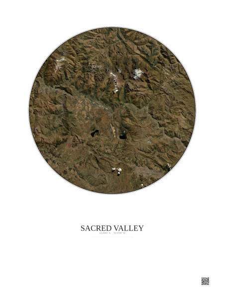 Affiche Sacred Valley – Poster vue satellite 30km Couleur | Gravura – Fond clair