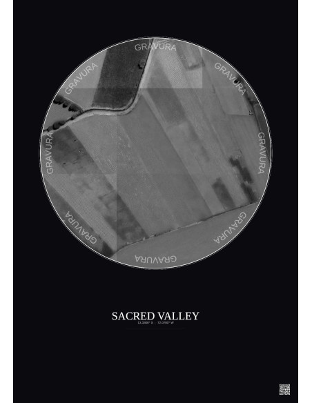 Sacred Valley Satellite View Poster 0.1km B&W | Gravura – Dark background