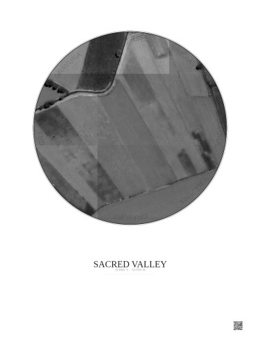 Affiche Sacred Valley – Poster vue satellite 0.1km N&B | Gravura – Fond clair