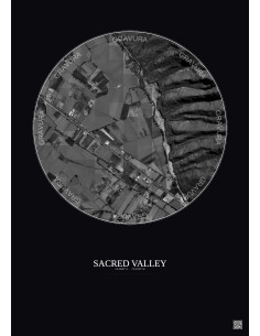 Affiche Sacred Valley – Poster vue satellite 0.5km N&B | Gravura – Fond foncé