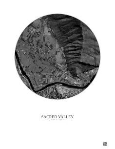 Affiche Sacred Valley – Poster vue satellite 1km N&B | Gravura – Fond clair