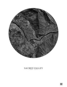 Affiche Sacred Valley – Poster vue satellite 2.5km N&B | Gravura – Fond clair