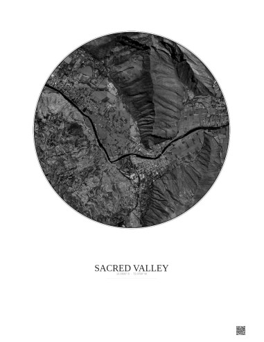 Affiche Sacred Valley – Poster vue satellite 2.5km N&B | Gravura – Fond clair