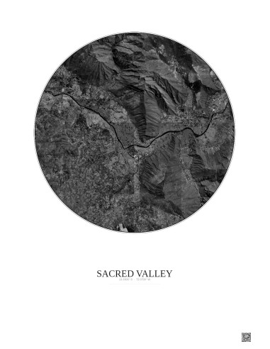 Affiche Sacred Valley – Poster vue satellite 5km N&B | Gravura – Fond clair