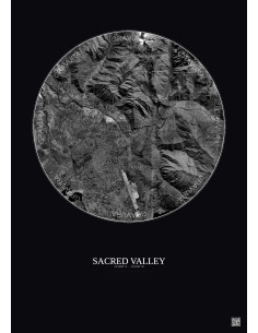 Sacred Valley Satellite View Poster 10km B&W | Gravura – Dark background