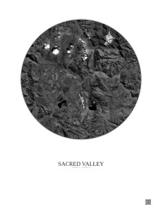 Affiche Sacred Valley – Poster vue satellite 20km N&B | Gravura – Fond clair