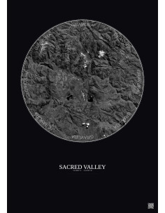 Sacred Valley Satellite View Poster 30km B&W | Gravura – Dark background