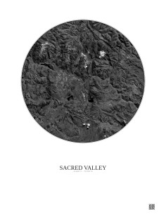 Affiche Sacred Valley – Poster vue satellite 30km N&B | Gravura – Fond clair