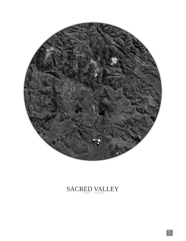 Affiche Sacred Valley – Poster vue satellite 30km N&B | Gravura – Fond clair