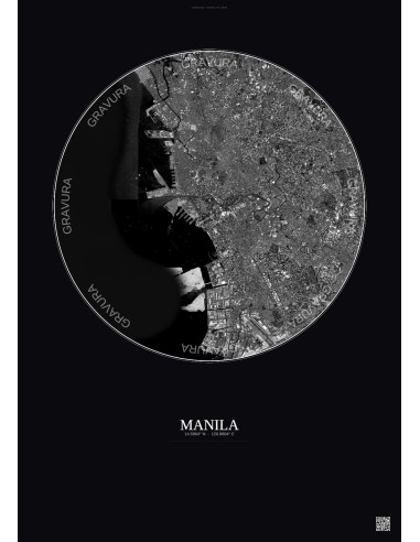 Manila Satellite View Poster 10km B&W | Gravura – Dark background