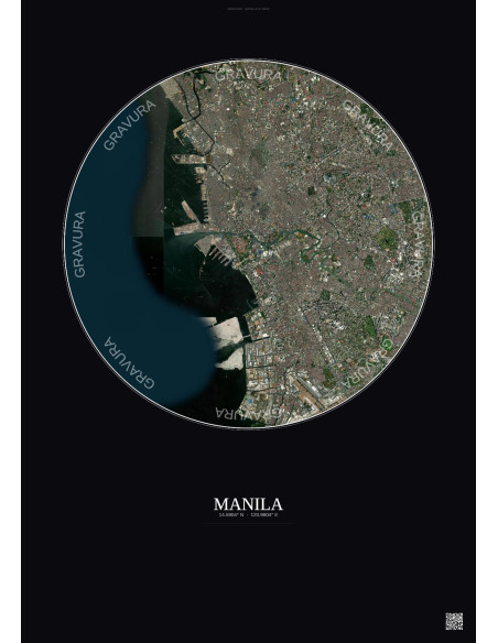 Affiche Manila – Poster vue satellite 10km Couleur | Gravura – Fond foncé