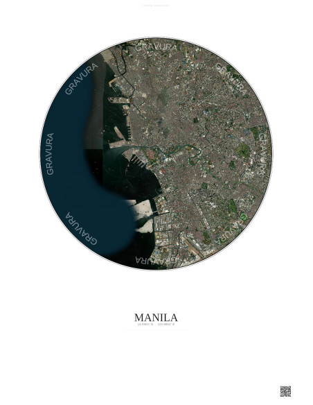 Manila Satellite View Poster 10km Color | Gravura – Light background